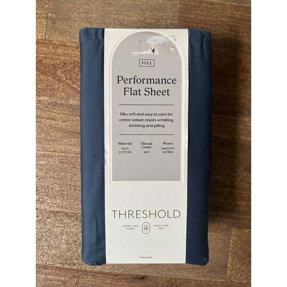 NWT • Threshold Performance Flat Size FULL Sheet • 100% Cotton • Metallic Blue - Picture 1 of 5